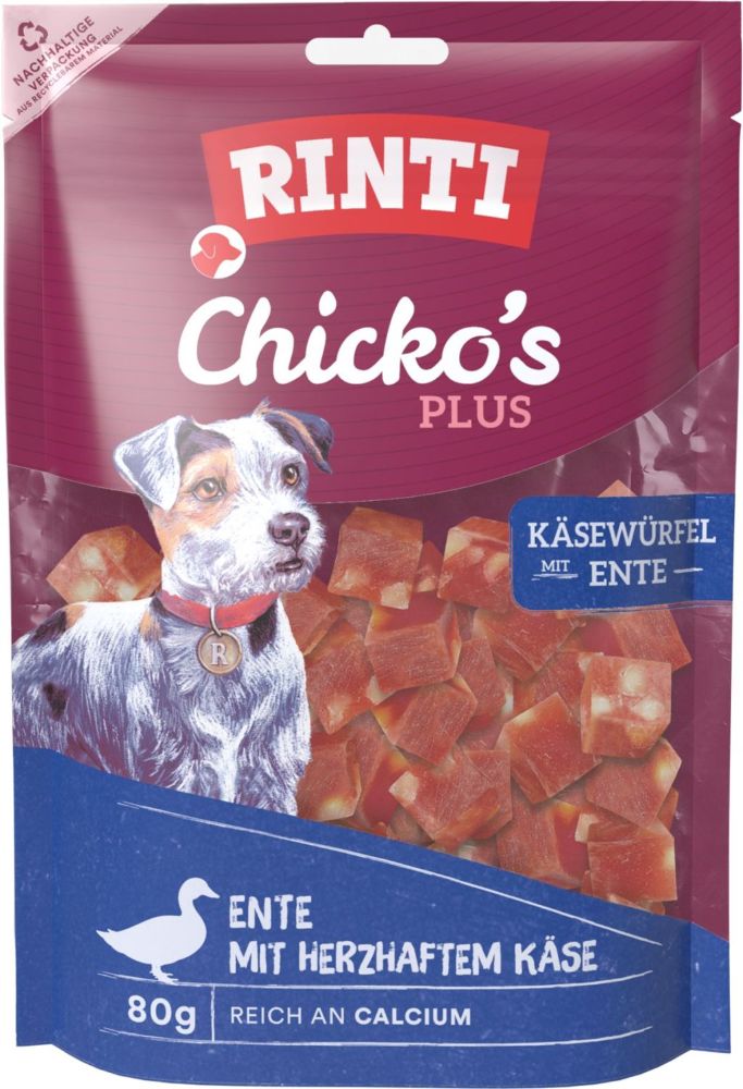 Rinti Chicko Plus Käsewürfel mit Ente, 80 g