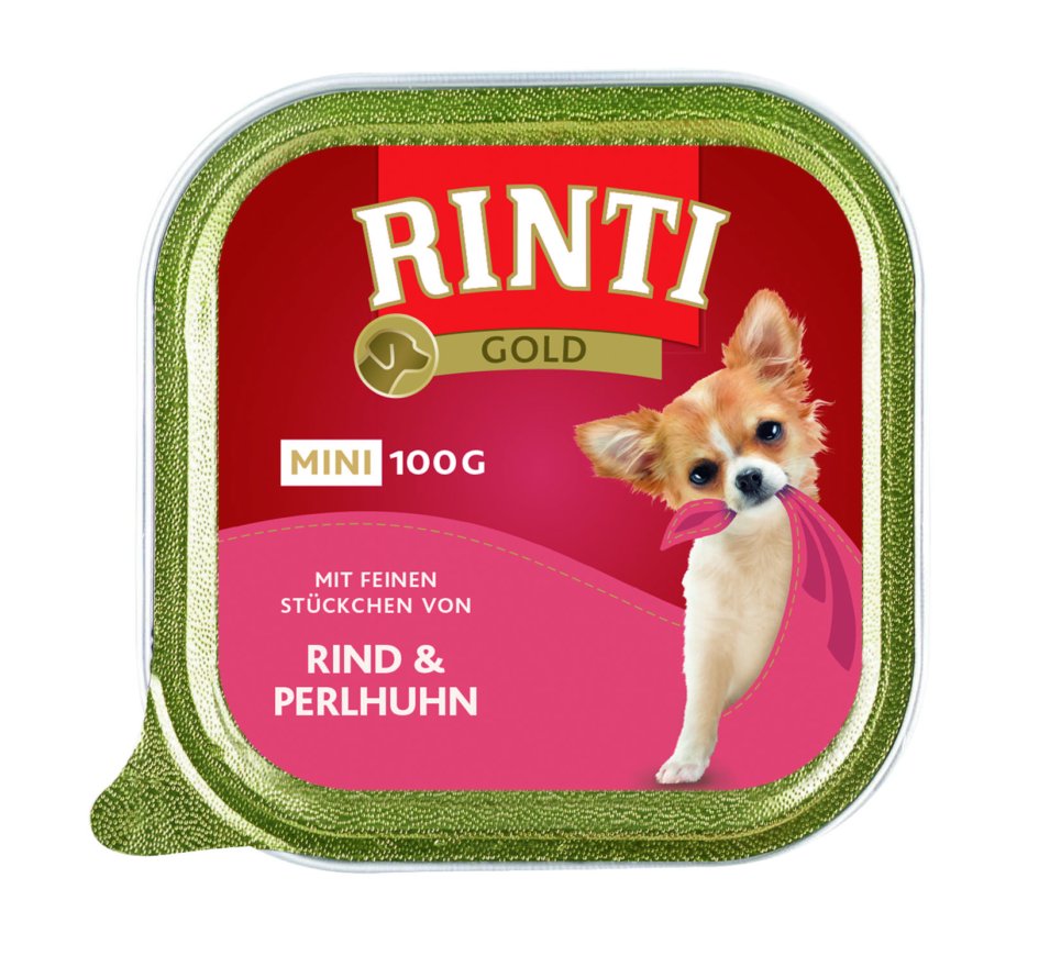 Rinti Gold mini Rind & Perlhuhn, 100 g Schale