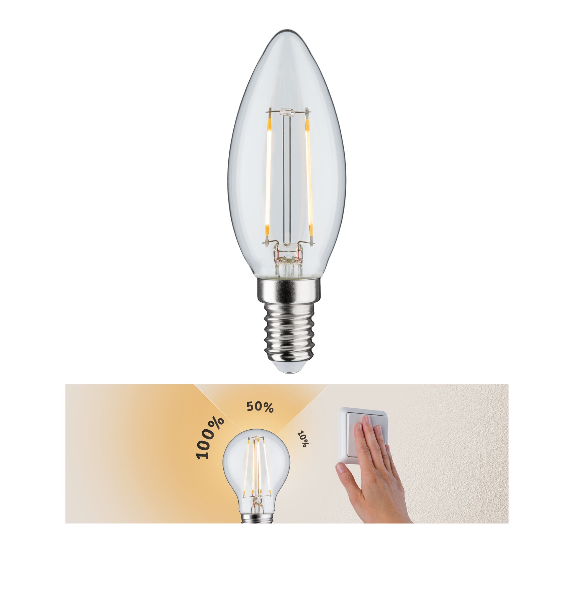 LED Kerze 3-Step-Dim Filament dimmbar Klar