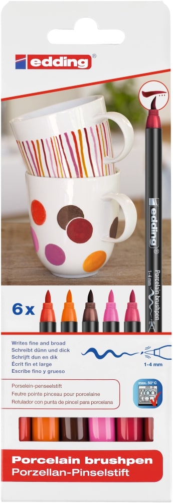 edding 4200 Porzellanpinselstift 6er-Set warm colours