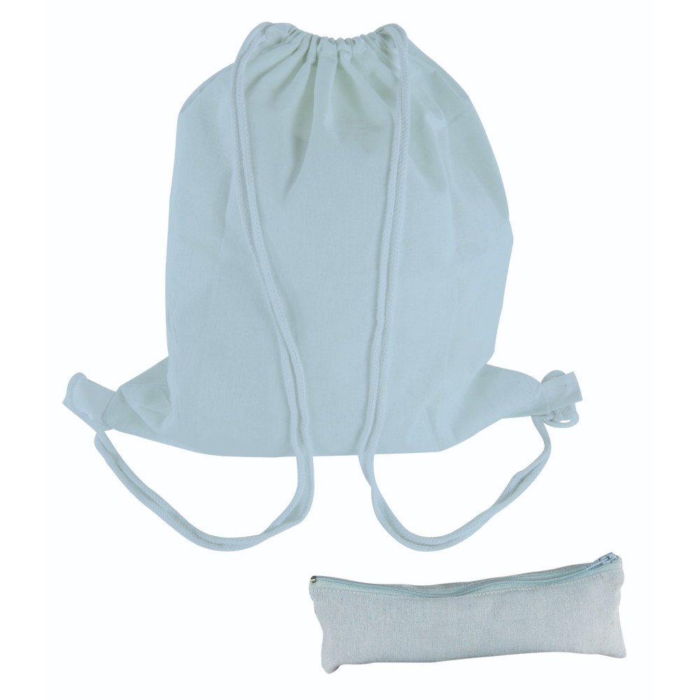 Turnbeutel mit Kordelzug + Stiftetasche, hellblau