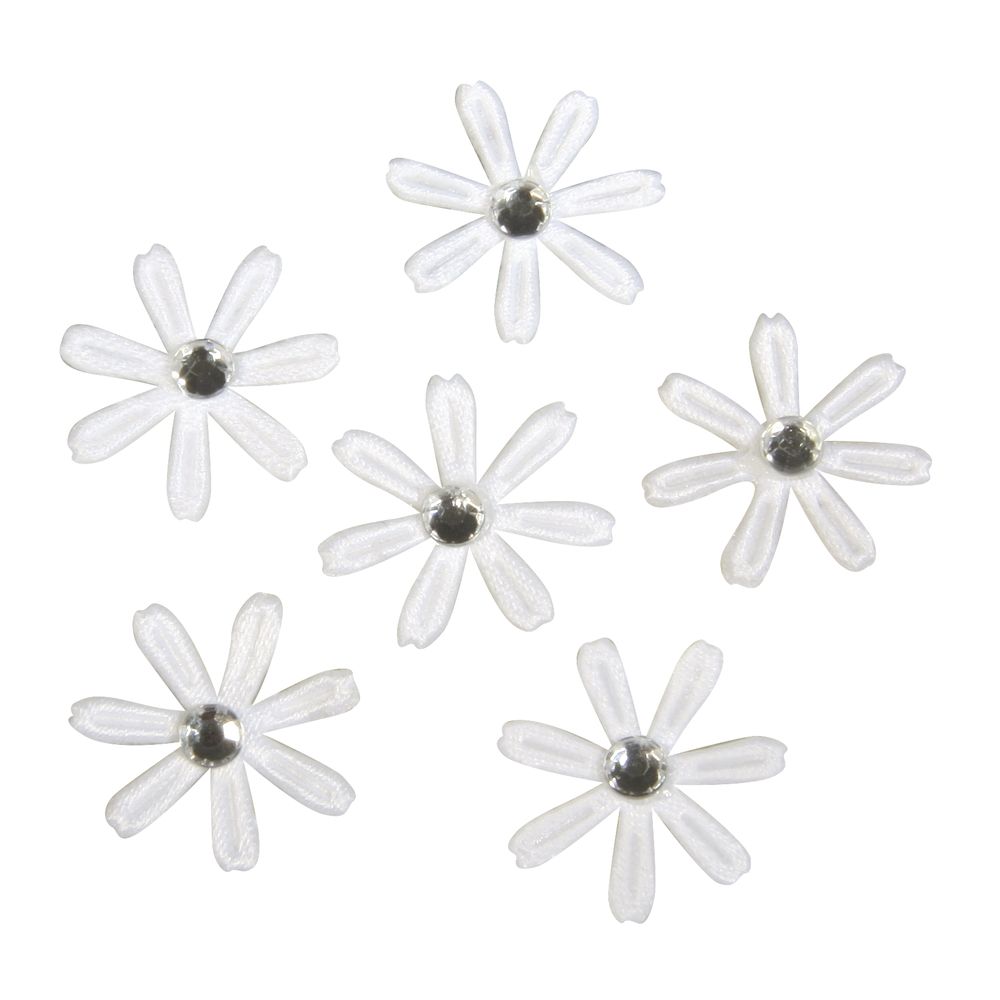 Satin Blüten mit Strass, 1,8cm ø, weiß