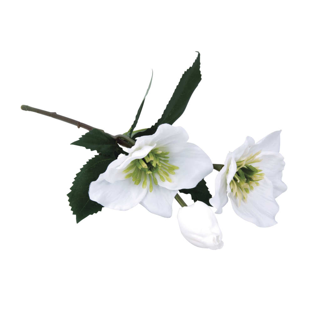 Kunstblume Christrose 2 Blüten + 1 Knospe