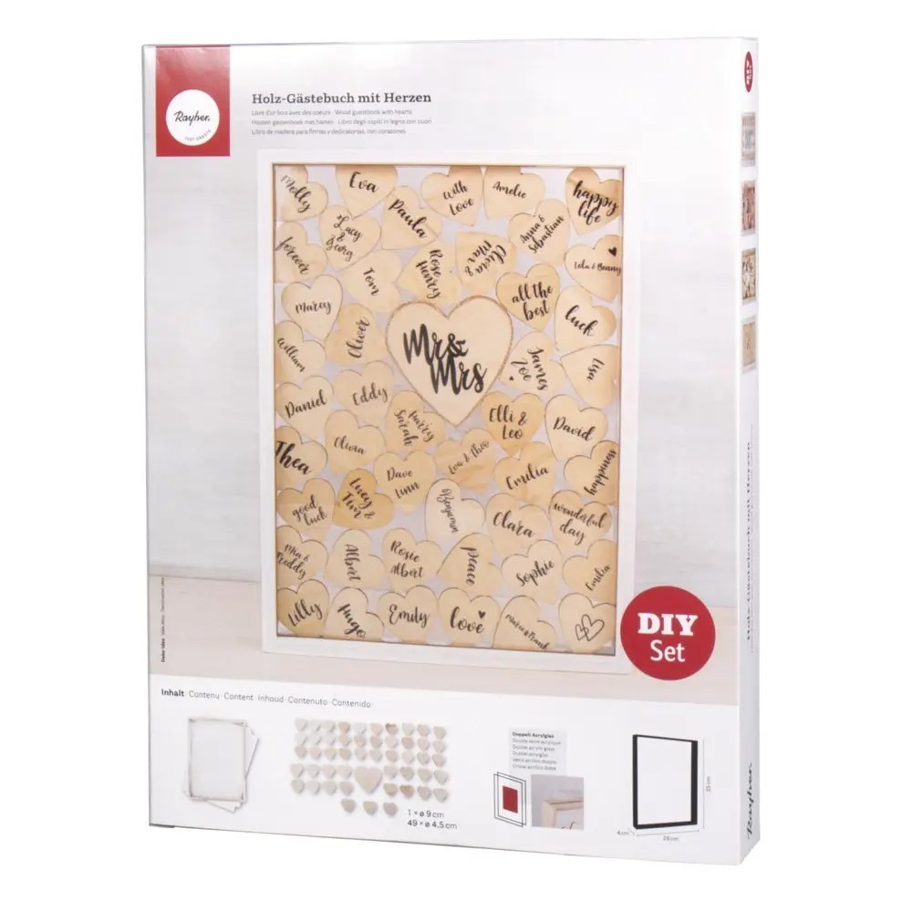 Holz Gästebuch mit Herzen, FSC Mix Credit natur