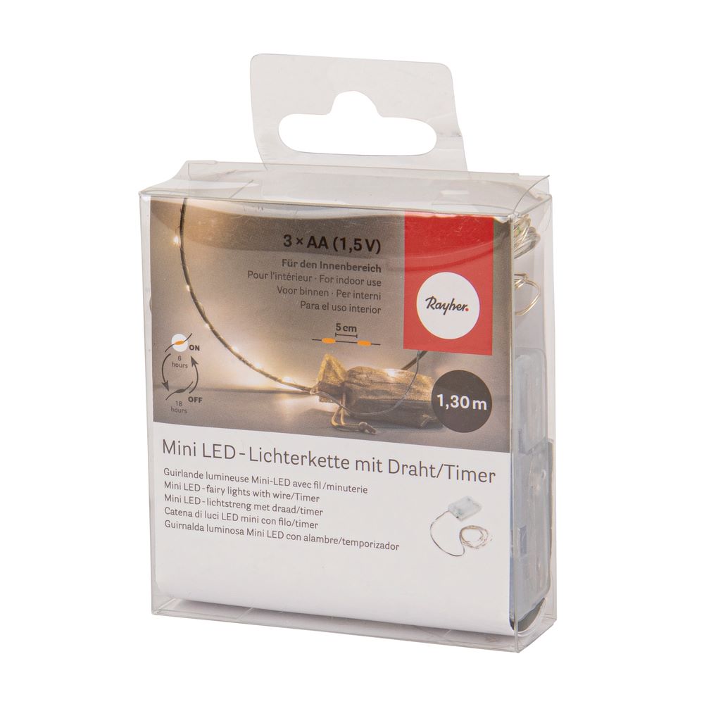 Mini LED-Lichterkette mit Draht/Timer lichtgelb