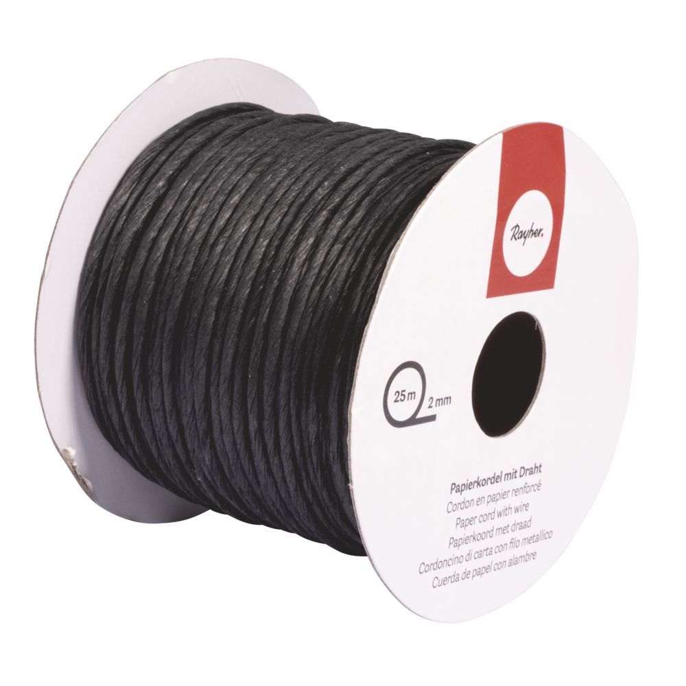 Papierkordel mit Draht, 2 mm ø, schwarz