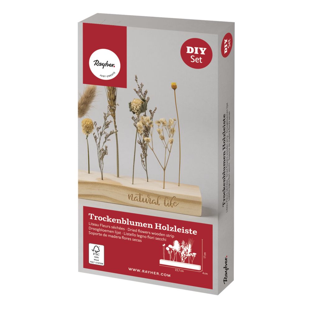Bastelset Trockenblumen Holzleiste, FSC 100%