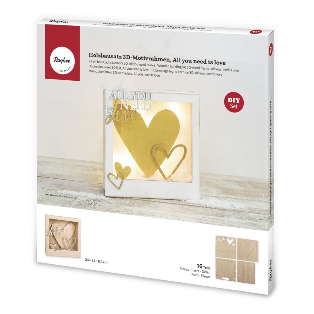 Holzbausatz 3D-Motivrahmen, FSC Mix Credit, All you need is Love