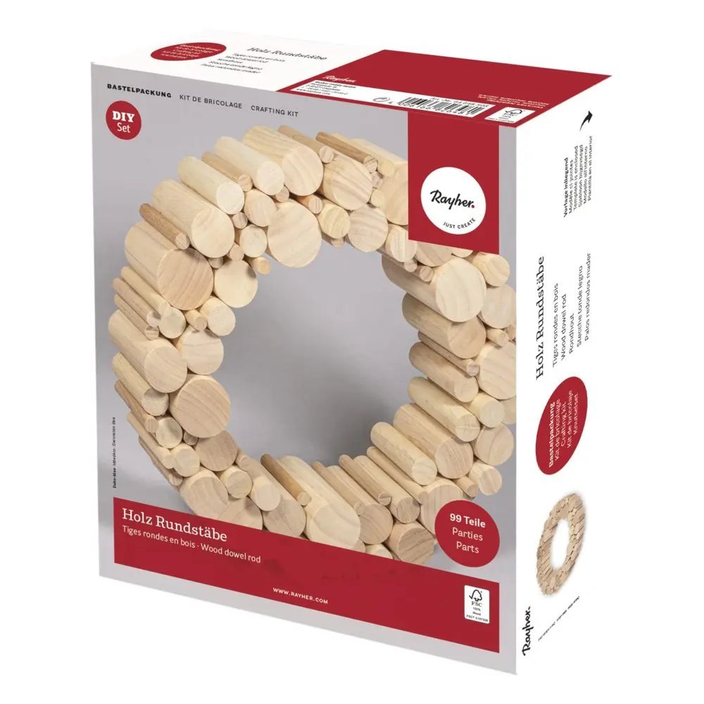 Rayher Holz Rundstäbe Set, FSC 100% natur