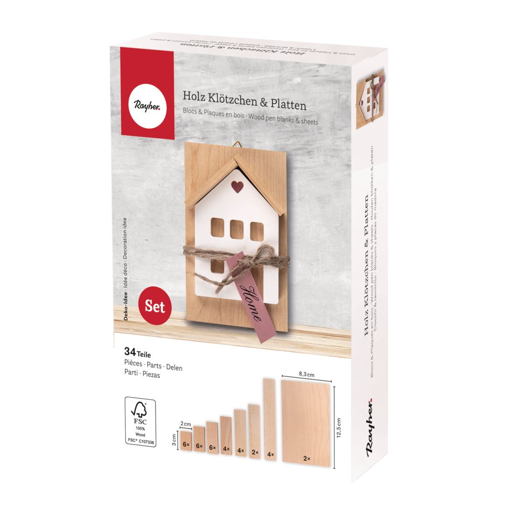 Rayher Holz Set Klötzchen + Platten, FSC 100% natur