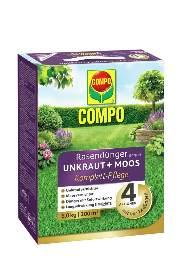 COMPO Rasendünger gegen Unkraut + Moos Komplettpflege, 6 kg
