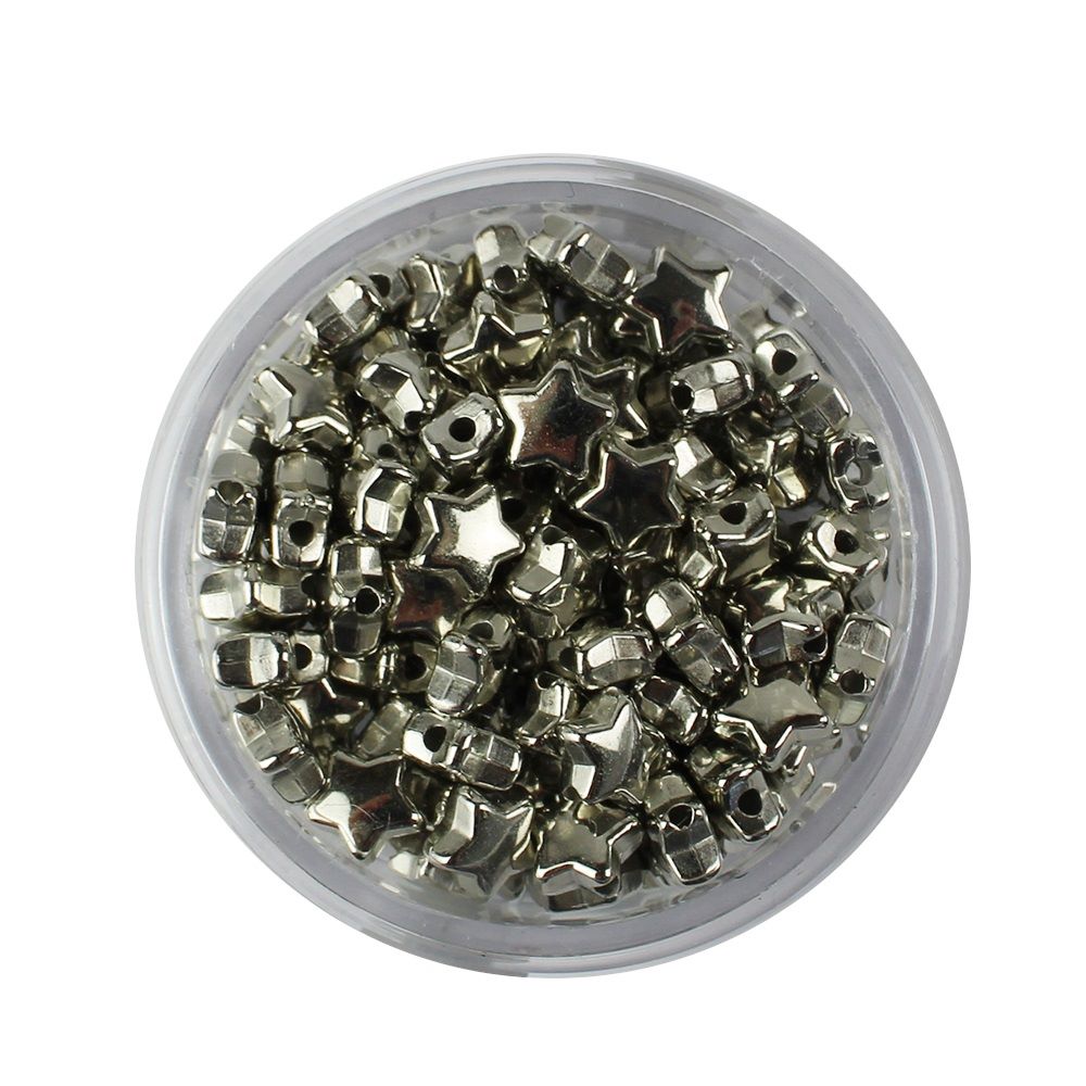 Kunststoffperlen Stern, platinfarben 6 mm