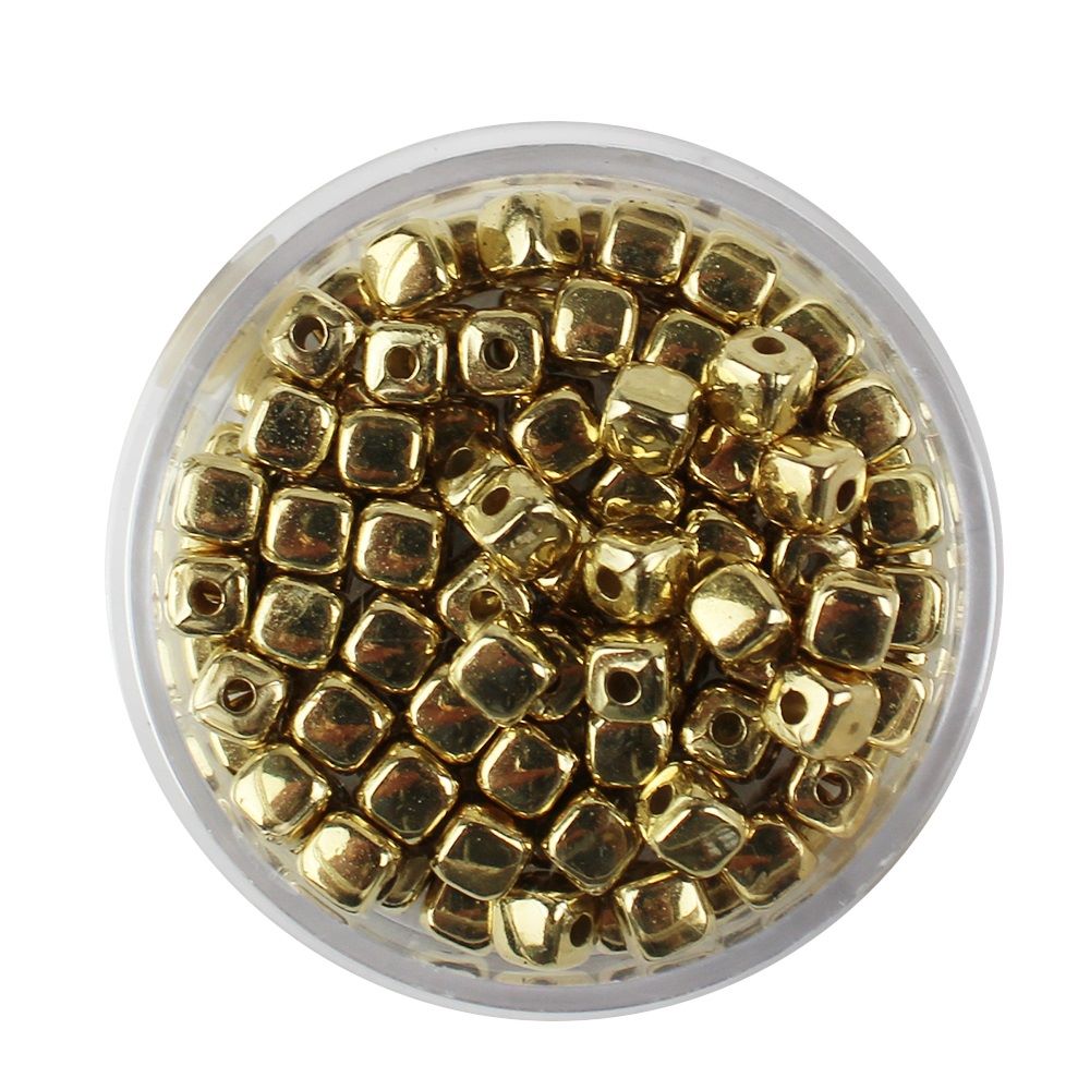 Kunststoffperlen Würfel, goldfarben 4 x 4 mm