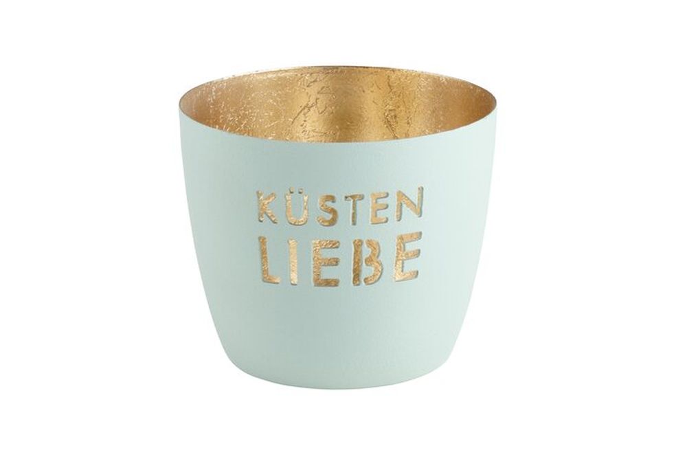 Madras Windlicht M, Küstenliebe, EIsblau/Gold