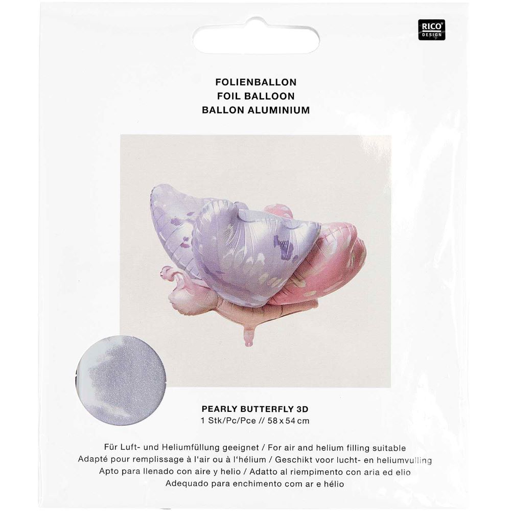 Folienballon Pearly Butterfly, Blau / Rosa