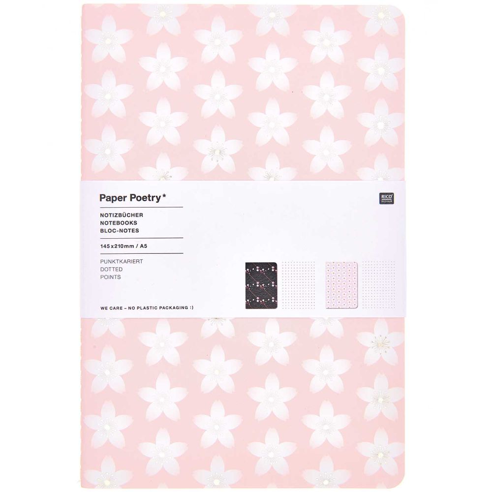 Rico Design Notizbücher Sakura, DIN A5, rosa/schwarz
