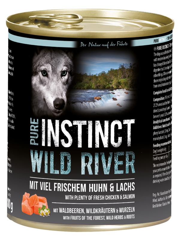 PURE INSTINCT Nassfutter mit Huhn und Lachs 800g (Wild River)