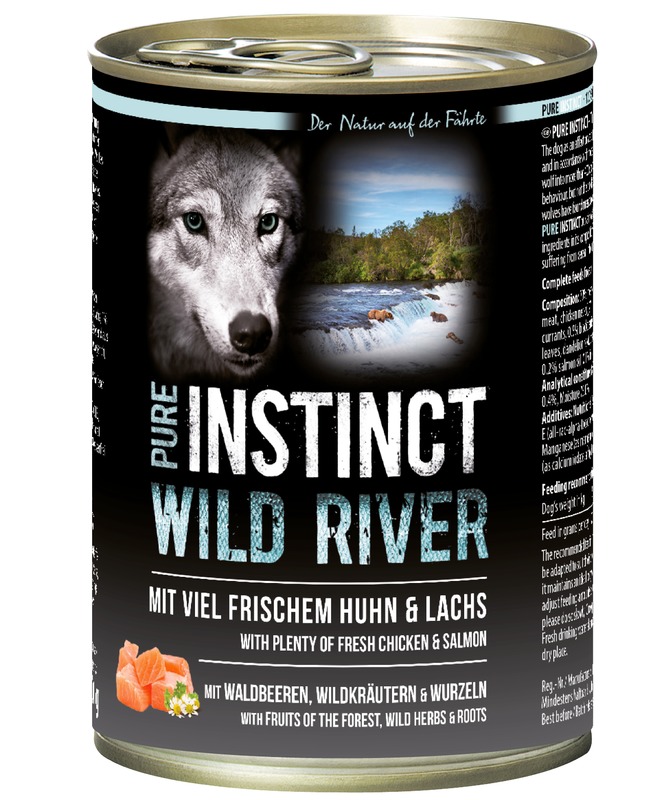 PURE INSTINCT Nassfutter mit Huhn und Lachs 400g (Wild River)