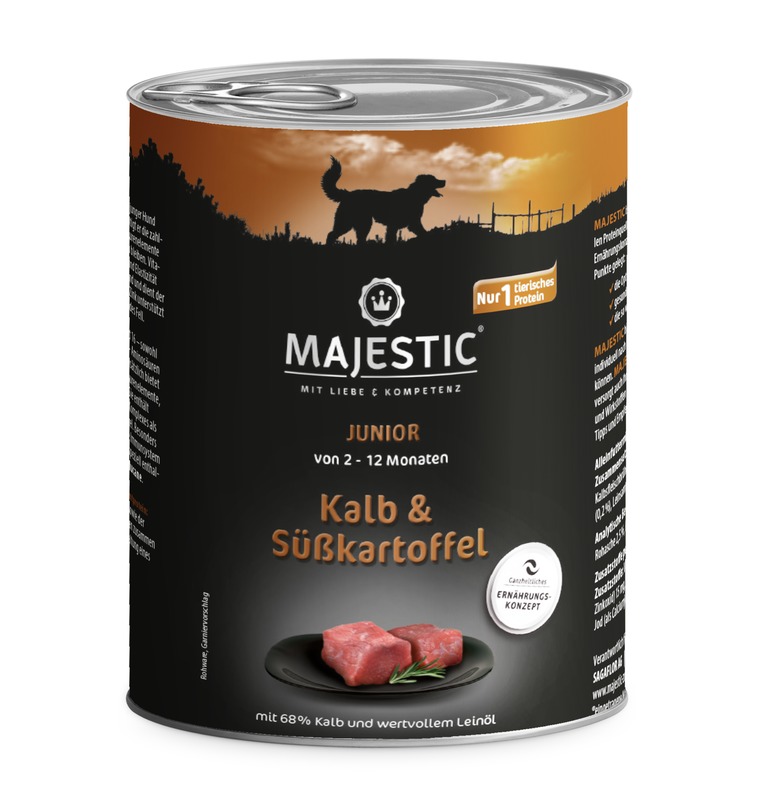 MAJESTIC Nassfutter Junior mit Kalb und Süßkartoffel 800g