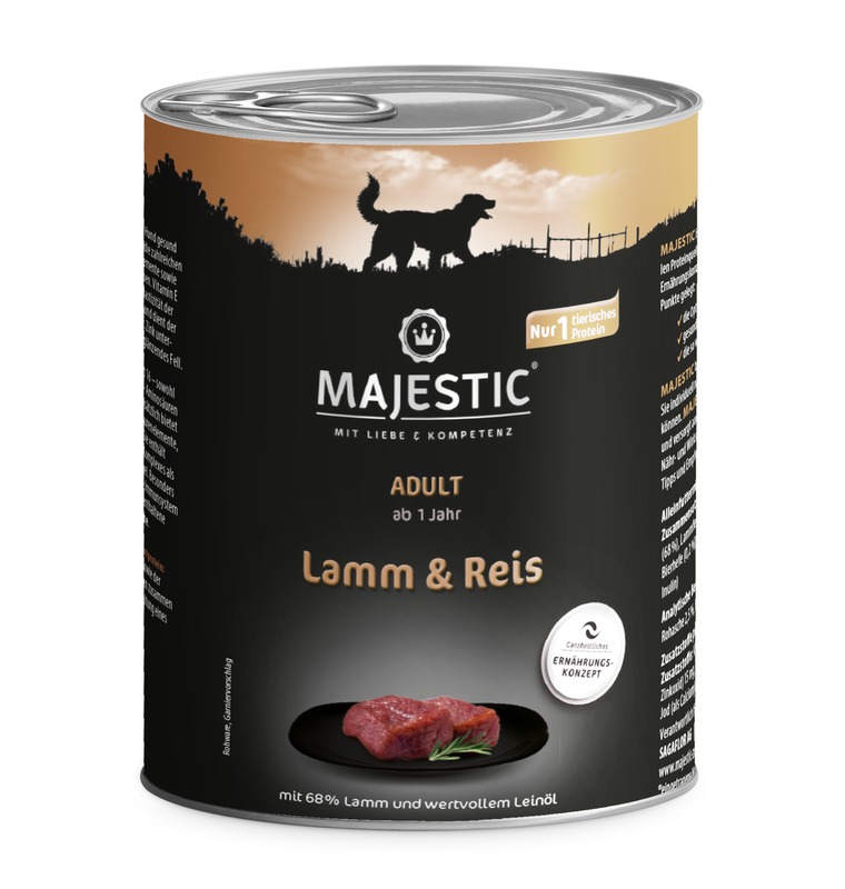 MAJESTIC Nassfutter mit Lamm und Reis 800g