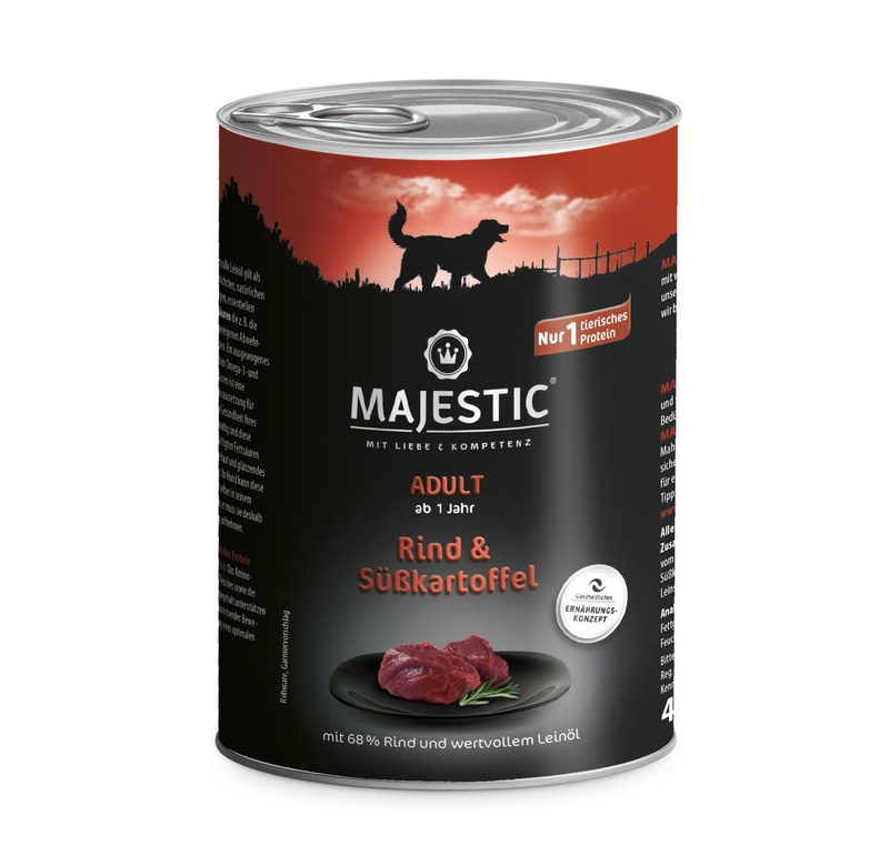 MAJESTIC Nassfutter mit Rind und Süßkartoffel 400g