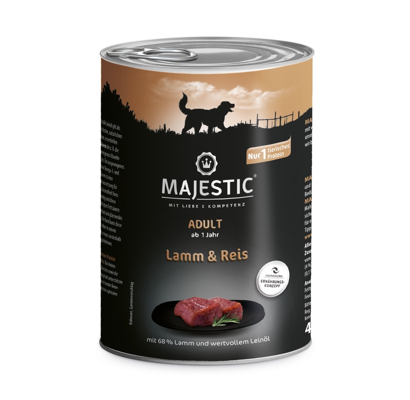 MAJESTIC Nassfutter mit Lamm und Reis 400g