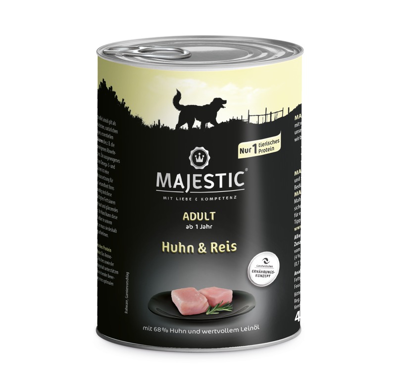 MAJESTIC Nassfutter mit Huhn und Reis 400g