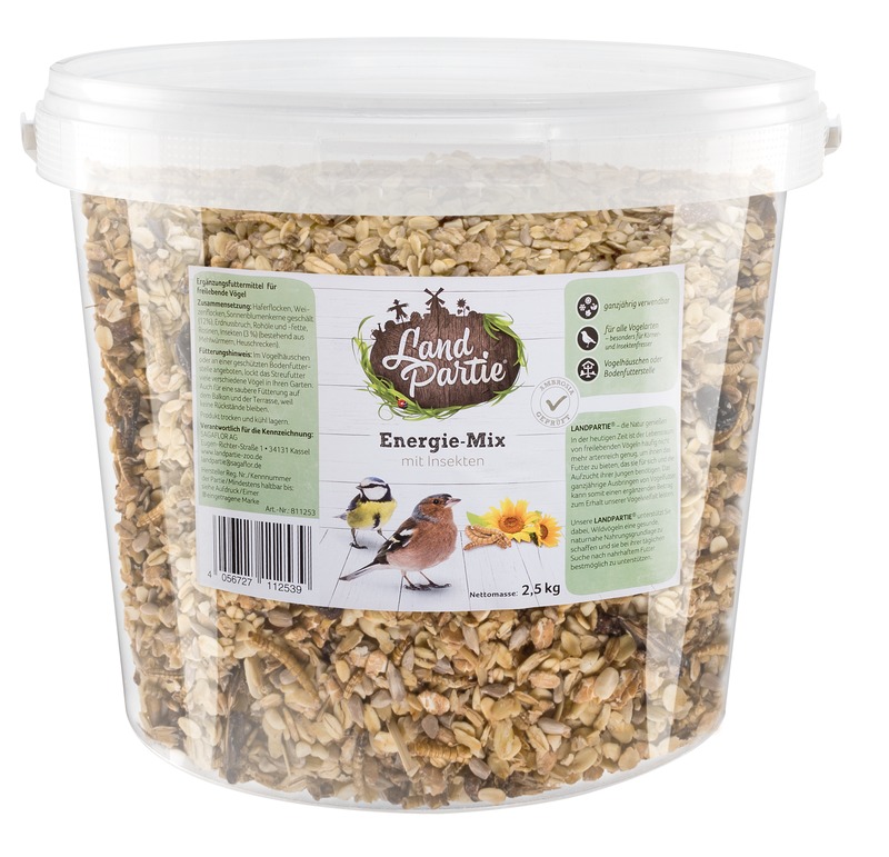 LandPartie Wildvogel Energiemix mit Insekten im Eimer 2,5kg