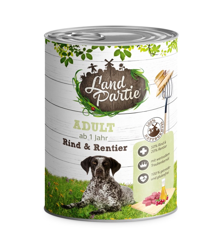 LandPartie Nassfutter Adult mit Rind & Rentier, 800 g