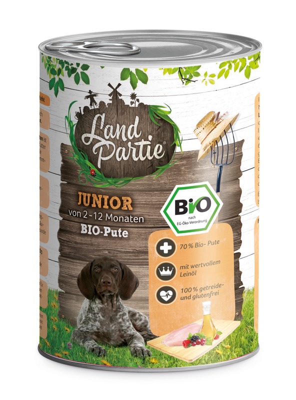 LandPartie Nassfutter Junior mit Pute 400g – Bio
