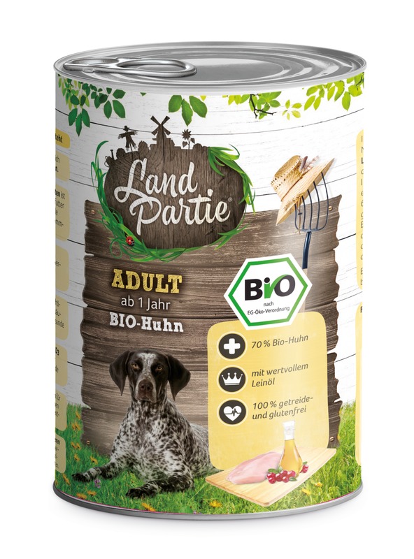 LandPartie Nassfutter Adult mit Huhn 400g – Bio