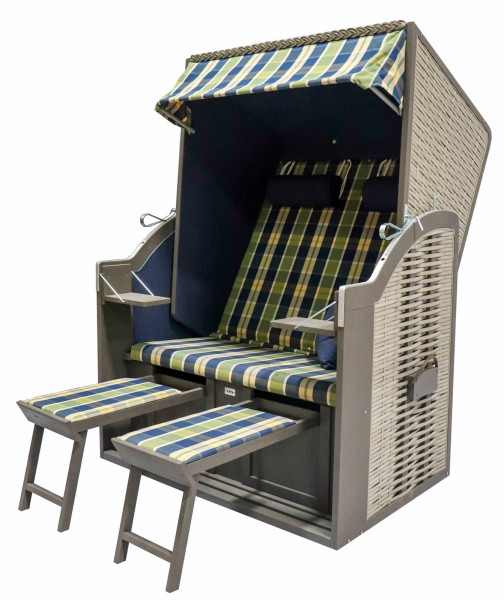 Strandkorb Basic nature grey blau gelb 120 x 80 x 160 cm