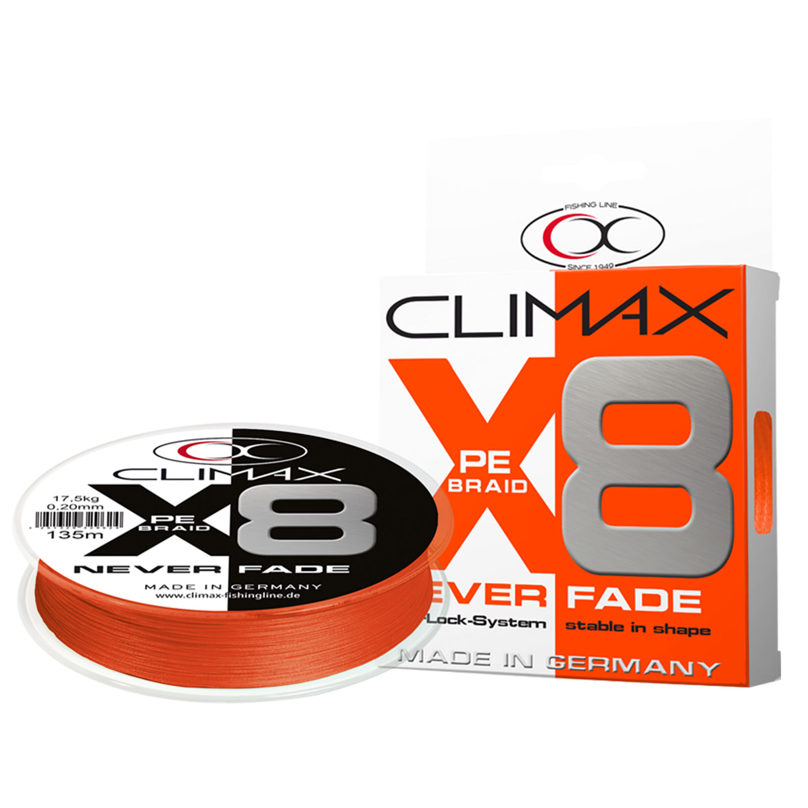 Climax 135m 0,10mm 8X Neverfade Braid Hi-Vis Orange SB Geflochtene Angelschnur