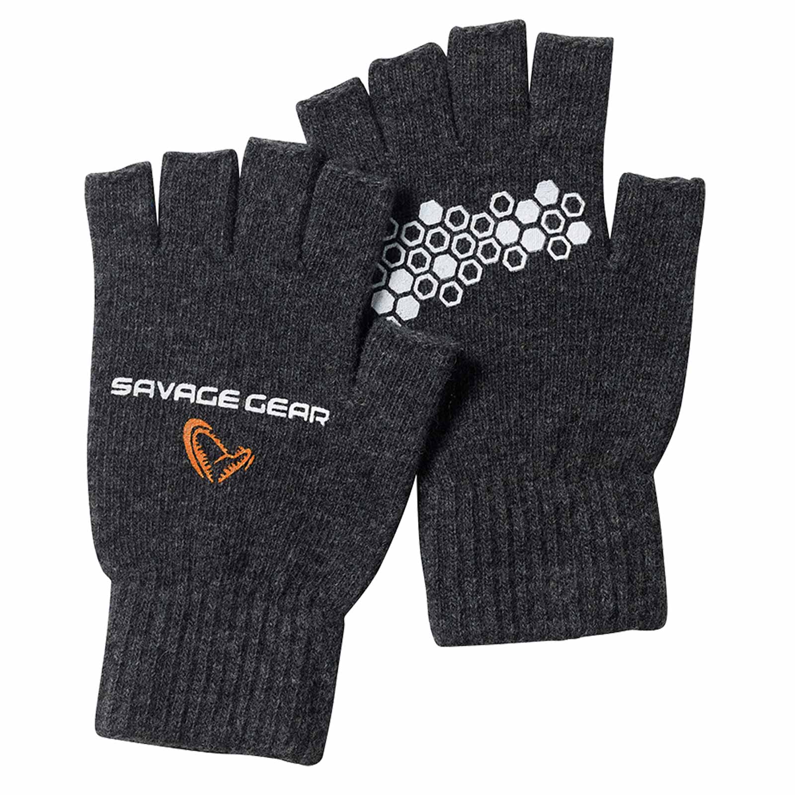 Savage Gear Knitted Half Finger Glove M Dark Grey Melange Handschuhe