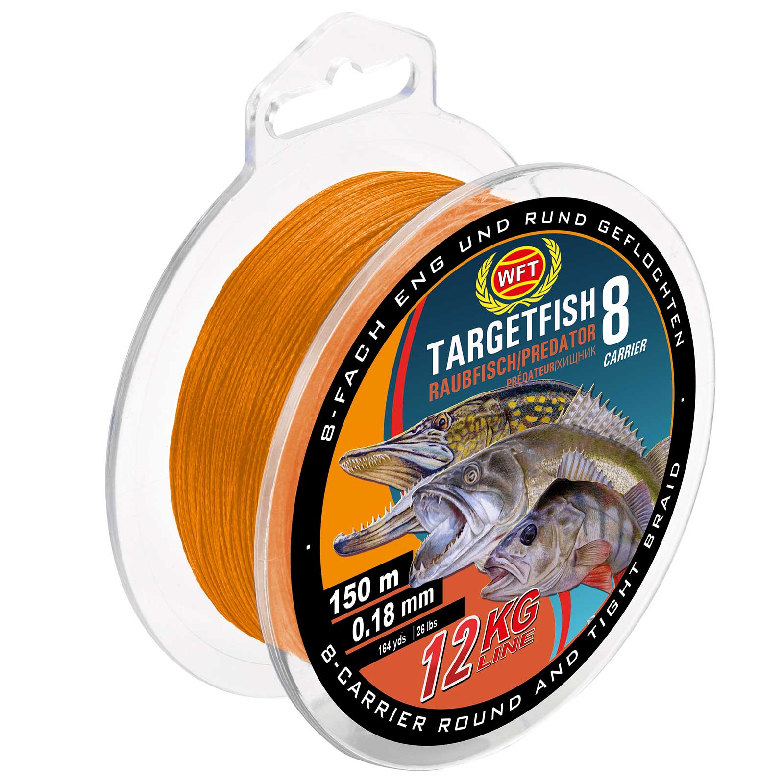WFT TF8 Raubfisch orange 150m 6KG 0,08 Geflochtene Angelschnur